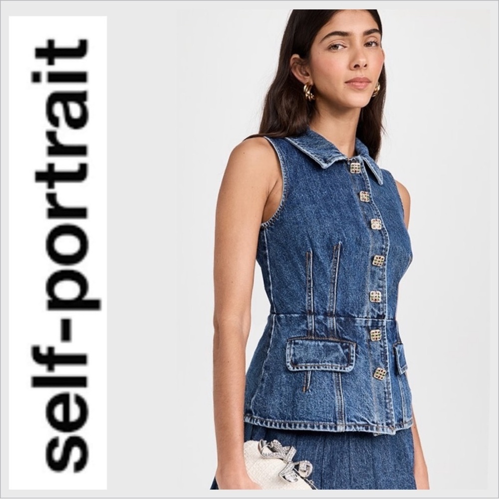 Self Portrait Self- Portrait Crystal-Embellished Sleeveless Top 6 denim vest